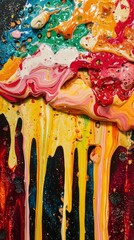 Poster - Colorful Abstract Composition of Swirling Dripping Sauces on Canvas