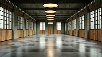 Poster - Abstract modern studio with a mist-covered gray concrete floor, dramatic and bold.