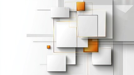 Poster - abstract white background with layered geometric triangles, glossy white and grey squares, and subtl
