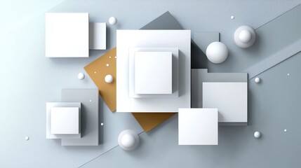Poster - abstract white geometric design with layered paper squares and clean, modern aesthetics for web use.