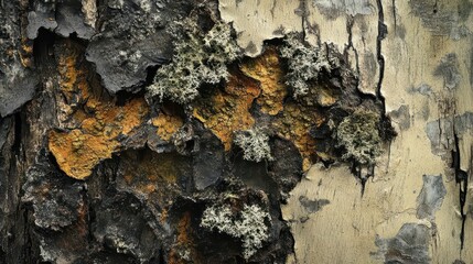 Poster - Textured tree bark showing intricate colors and varied patterns close up