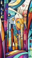 Poster - Colorful Abstract City View in Modern Art Style with Exaggerated Shapes