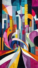 Poster - Vibrant City View in Modern Art Style with Exaggerated Features