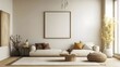 © AumArt - Modern Minimalist Living Room Interior Design Mockup with Beige Sofa and Empty Frame