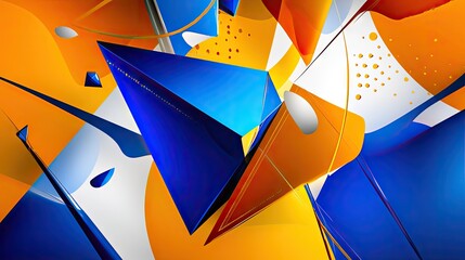 Fototapete - Bold blue and orange geometric abstract wallpaper with overlapping sharp-edged shapes.