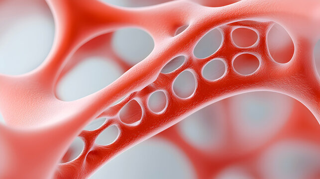 Red Organic Network Structure: Abstract 3D Render of Porous Cellular Mesh