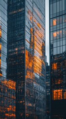 Poster - Detailed City View Capturing Reflective Surfaces at Dusk