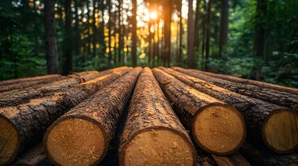 sunset glow on vintage logging site