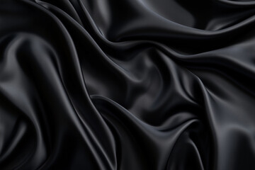 Poster - Elegant Black Silk Fabric Draping and Flowing Material Background Texture