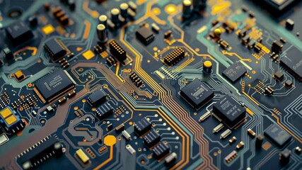 Poster - A detailed view of a circuit board illuminated by soft lighting, revealing intricate pathways and components that reflect cutting-edge electronic design.