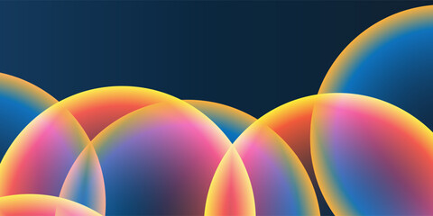Poster - Abstract Background, Header or Banner Design with Large Red, Orange, Yellow and Blue Overlaying Globes, Bubbles Pattern - Multi Purpose Creative Wide Scale Template for Web in Editable Vector Format
