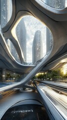 Poster - Dynamic Futuristic City View with Angular Architecture Elements