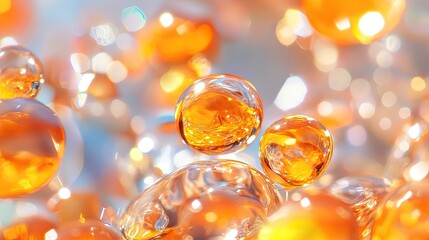 Poster - Vibrant Orange Bubbles with Abstract Light Reflections in Background