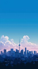 Poster - Minimalist City View with Iconic Buildings Under Blue Sky