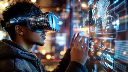 Poster - Immersive Virtual Reality Experience: A Man Interacts with a Futuristic Digital Interface