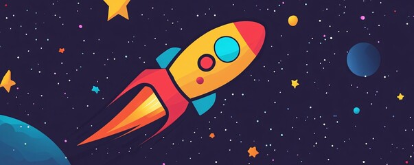 Aufkleber - Colorful rocket ship exploring the vast galaxy
