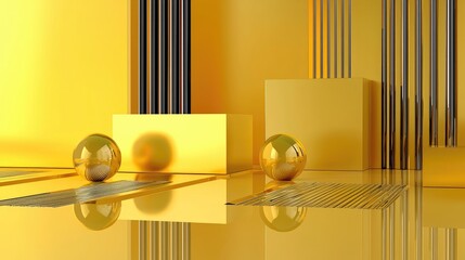 Aufkleber - Bright yellow abstract texture with multi-layered glossy squares, futuristic geometric depth, and stripe accents.