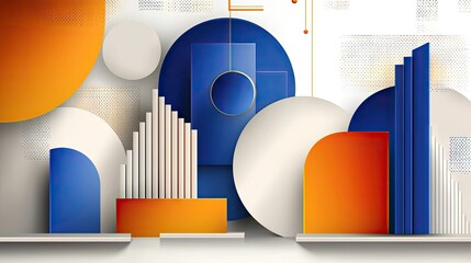 Poster - Clean and bold geometric abstract design with vibrant orange and deep blue elements.