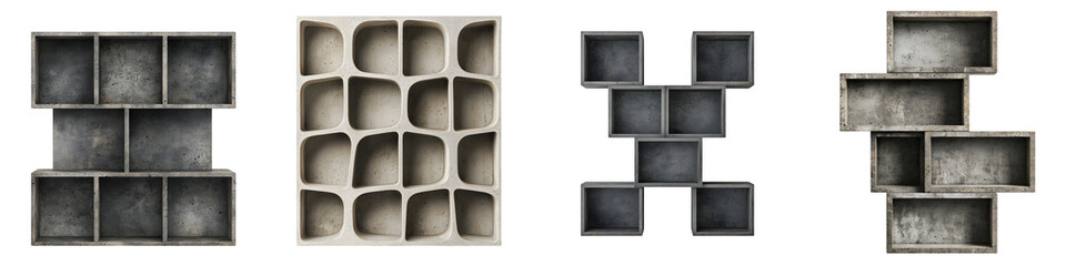 Poster - A set of sleek modular geometric cube shelves in a minimalist design perfect for displaying decor or storing items in a modern interior