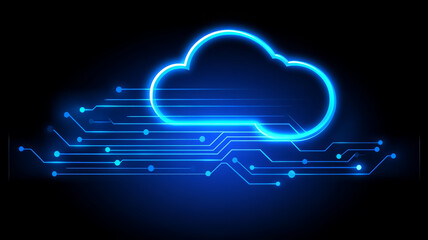 Poster - glowing cloud symbol with digital circuit lines represents modern technology and connectivity, evoking sense of innovation and progress