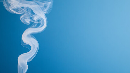 Poster - delicate dance of smoke trails spirals upward against serene blue background, creating calming and ethereal atmosphere