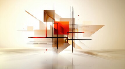 Poster - Dynamic abstract orange and white composition featuring floating squares, intersecting triangles, and subtle texture.