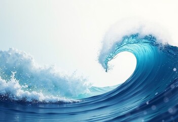 Poster - Minimalist Blue Wave: Transparent Oriental-Style Wallpaper Featuring a Simple Blue Wave on a Light Background, Isolated on Pure White with Margins for Serene Decor.

