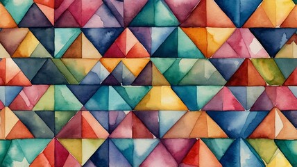 Aufkleber - A vibrant watercolor pattern featuring colorful triangles in various shades, creating a dynamic and artistic texture.