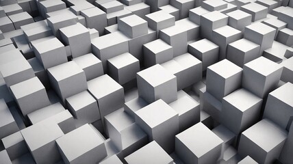 Aufkleber - An abstract pattern of white and grey cubes creating a dynamic 3D landscape.