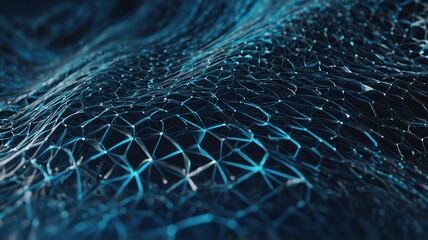 Fototapete - Abstract blue network of interconnected geometric shapes creating a dynamic and futuristic digital landscape.