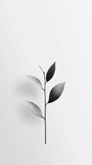 Poster - Minimalist black and white photo of branch growing leaves