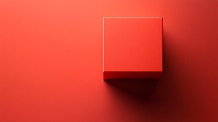 Leinwandbilder - Red cube casting shadow on red background minimalist concept