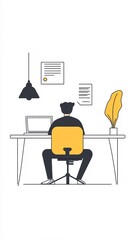 Aufkleber - Office worker sitting at desk using laptop and working on computer, back view