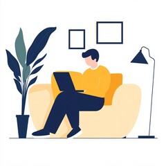 Poster - Freelancer working from home sitting on sofa using laptop
