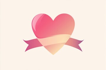 Poster - Elegant heart logo design wrapped with a soft pink ribbon in a modern romantic style, perfect for various design projects and branding needs