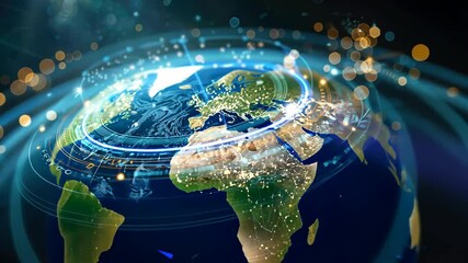 Poster - see earth lit up with vibrant lights and patterns, highlighting technology's influence on our planet