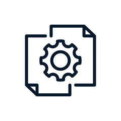 Poster - File, gear. Concept of data processing technology. Vector linear icon isolated on white background.