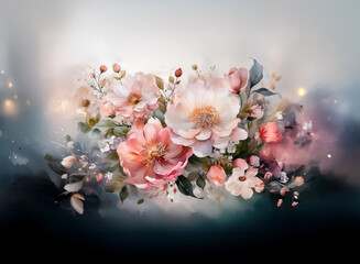 Wall Mural - soft watercolor floral artwork with delicate pink and peach blossoms. gentle and artistic style with