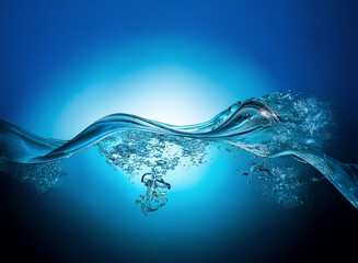 Leinwandbilder - Clear blue water with gentle waves and rising bubbles against a smooth blue gradient backdrop, evoking a sense of calm and purity.