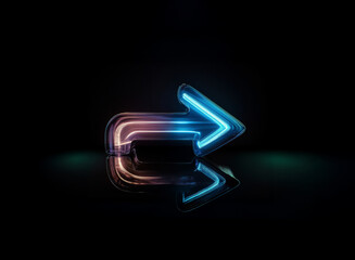 Aufkleber - A vibrant neon arrow glows with blue and orange hues against a stark black backdrop. The arrow, reflecting on a sleek surface, points right, illuminating the dark scene with its bright light.