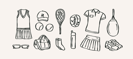 Hand drawn sketch tennis collection