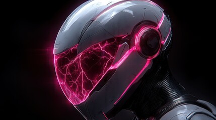 Poster - Futuristic Helmet: Neon Pink Energy Visor