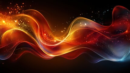 Poster - Abstract Fiery Wave with Glowing Particles: A Digital Artwork