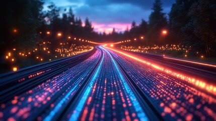 Poster - Futuristic Highway: A Digital Road at Dusk