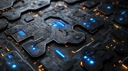 Aufkleber - Futuristic Tech Circuitry: Abstract Dark Grey and Blue Digital Surface