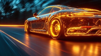 Poster - Fast Luxury Car Glowing at Night
