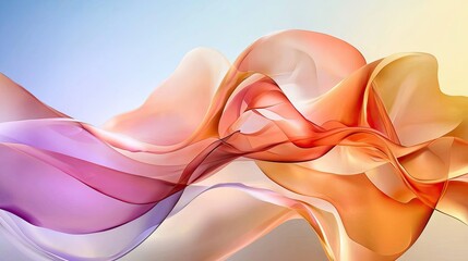 Poster - fluid orange and pink color waves forming a soft and dreamy abstract background.