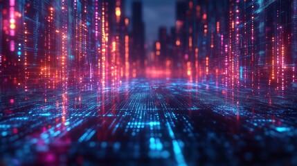 Poster - Digital Cityscape: A Neon Glow of Data Streams