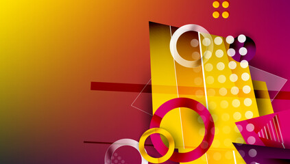 Poster - Abstract background - overlapping circles, rectangles, and triangles with vibrant gradients. Semi-transparent shapes create depth and balance