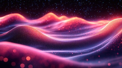 Poster - Abstract Red and Blue Glowing Particle Waves